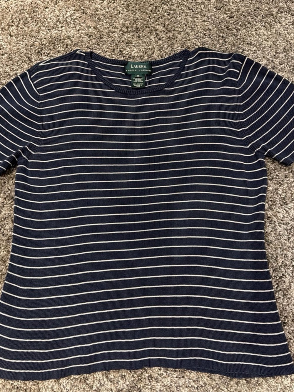 Ralph Lauren Navy & White Striped Short-Sleeve Knit Top
